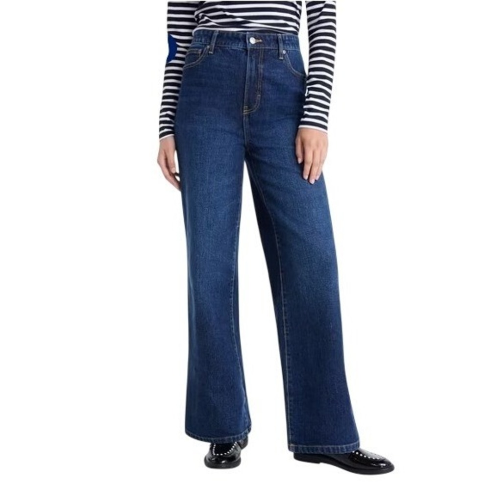 NWT Free Assembly Women's High Rise Full Length Wide Leg Jeans Sz 14 Dark Indigo